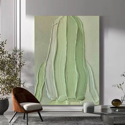 Textured Green Oil Painting - Abstract Modern Art for Home Décor