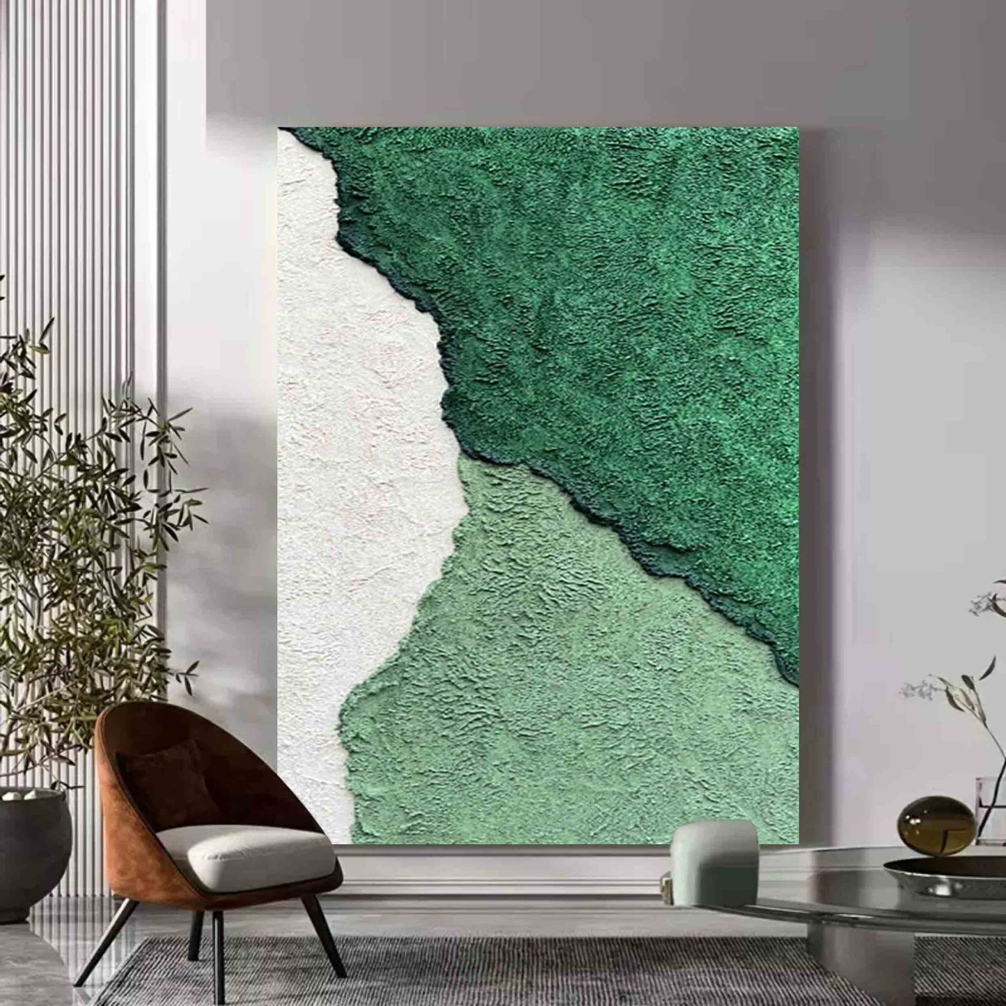 Textured Green Abstract Oil Painting for Modern Home Decor