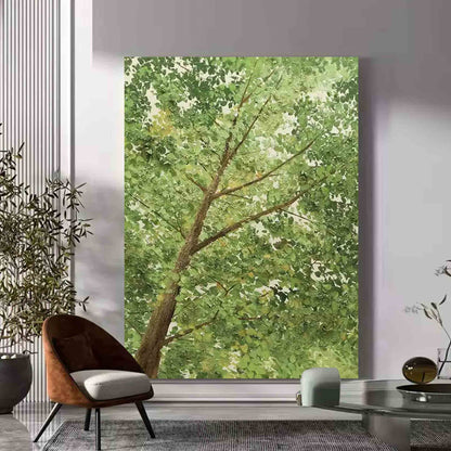 Serenity in Nature: Lush Green Tree Oil Painting for Peaceful Home Decor