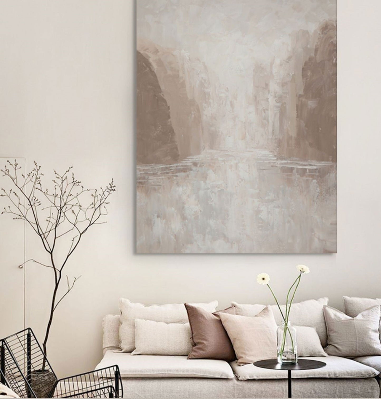Serene Minimalist Landscape Oil Painting for Tranquil Home Decor