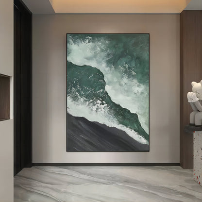 Serene Waves: Textured Oil Painting of Ocean and Shore Bliss