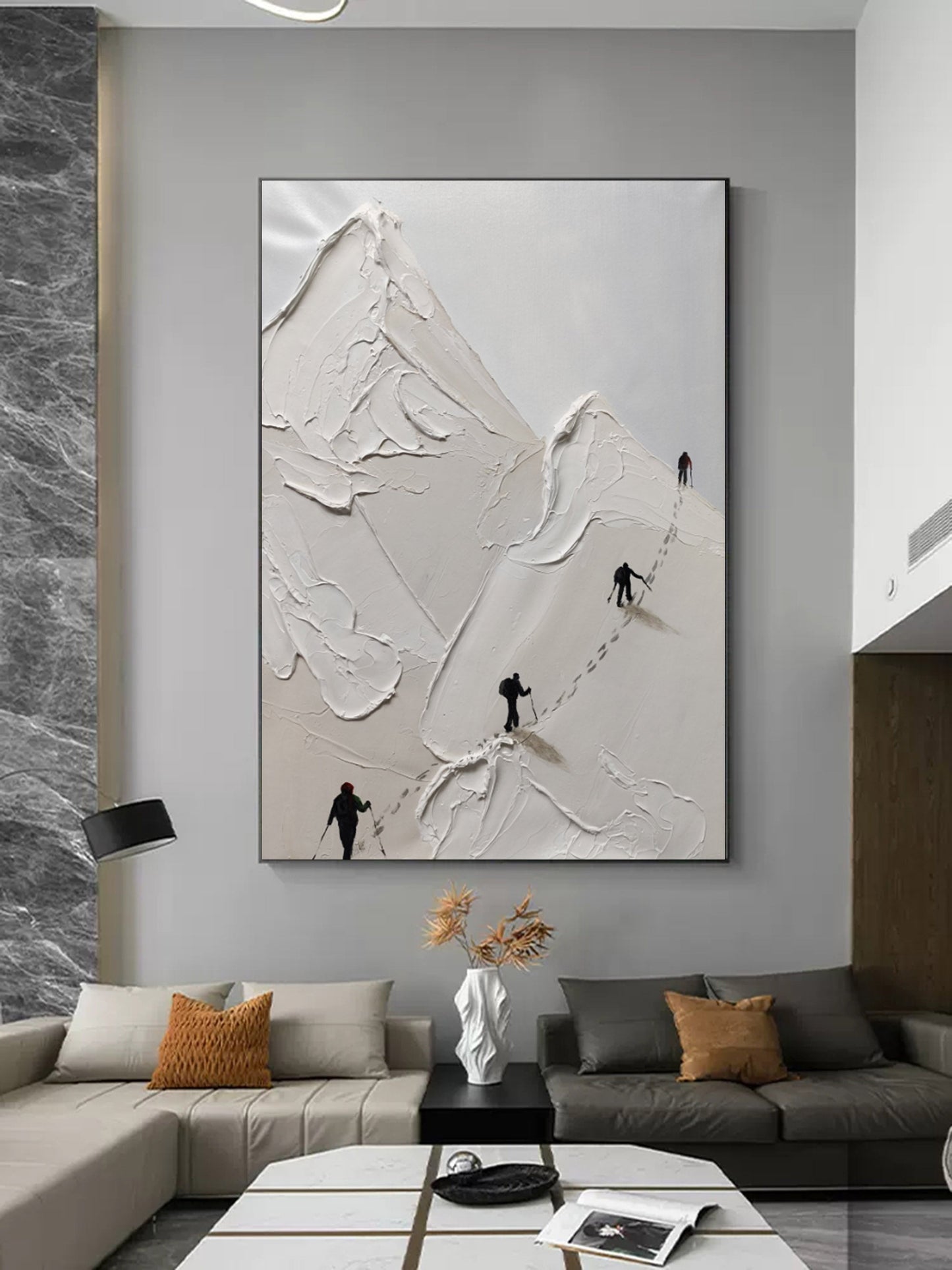 Abstract Mountain Climb Oil Painting with Textured Plaster Finish