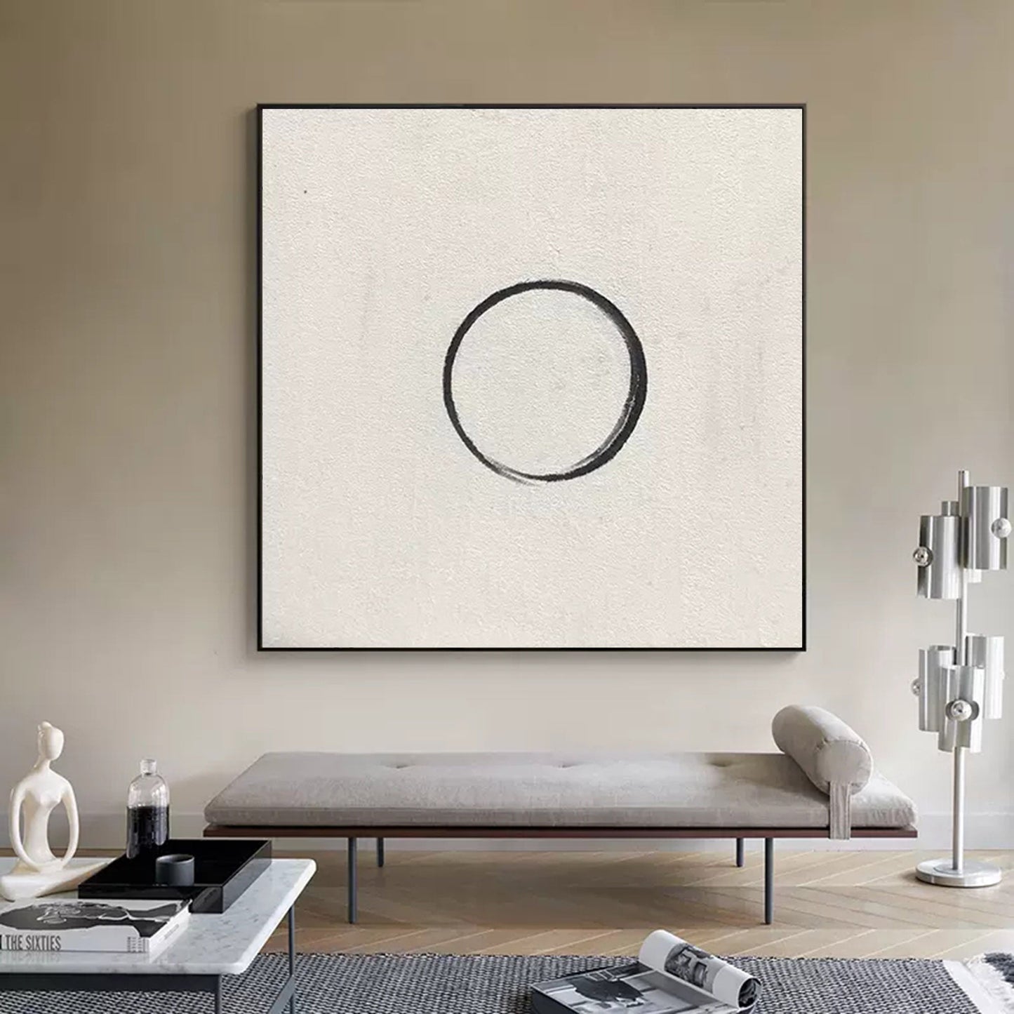 Contemporary Minimalist Circle Oil Painting for Modern Home Decor