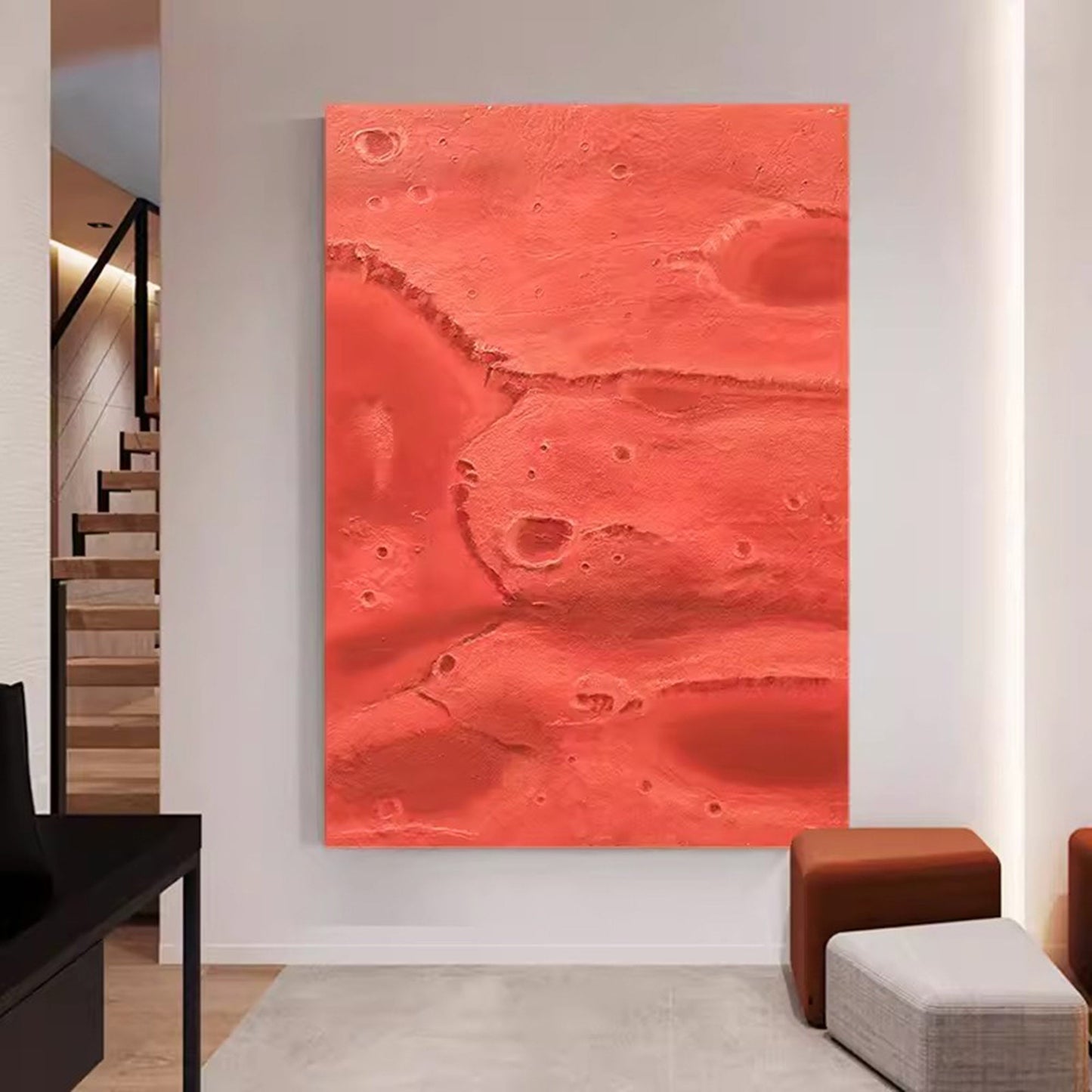 Abstract Red Landscape Oil Painting for Modern Home Decor