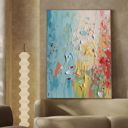 Vibrant Abstract Oil Painting with Textured Layers and Soft Color Palette