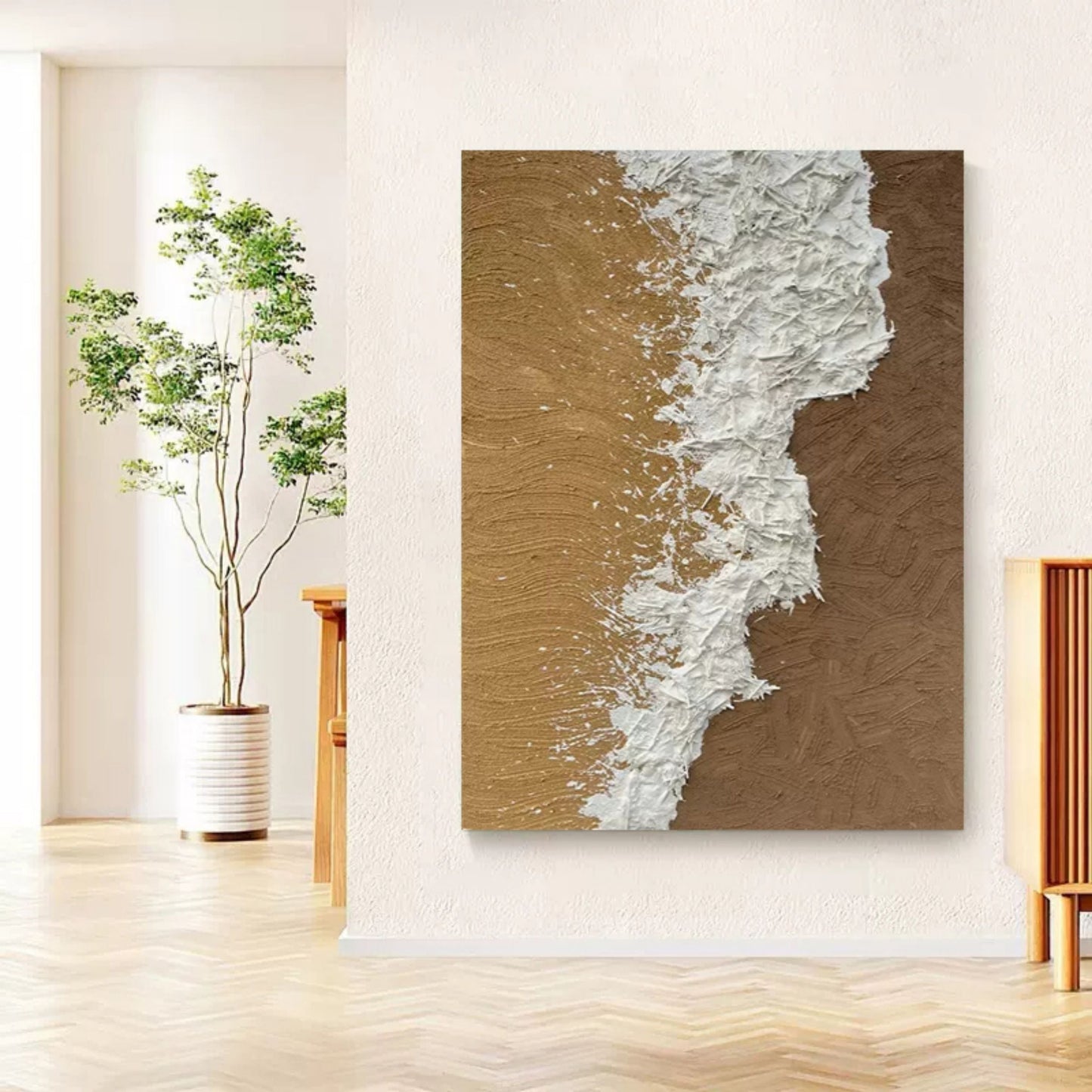 Wabi-Sabi Inspired Abstract Oil Painting for Cozy Home Decor