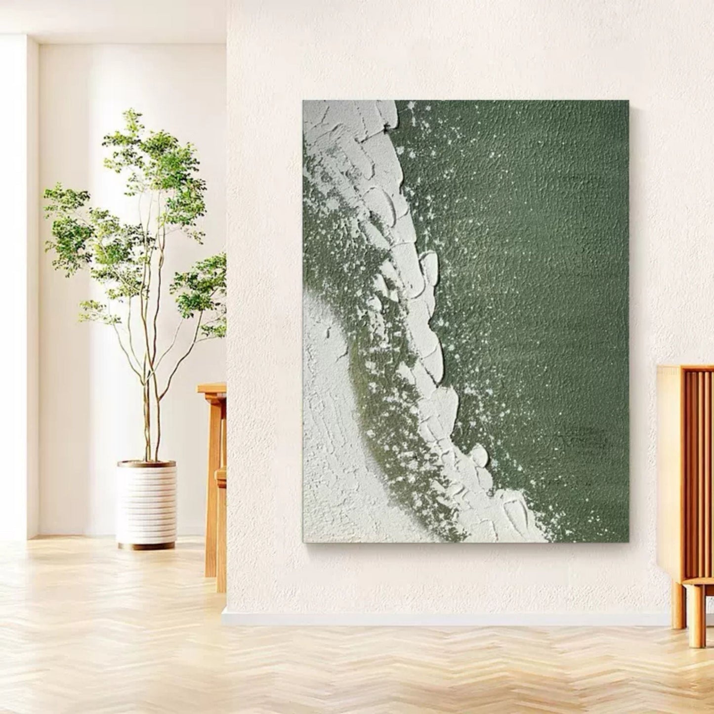 Modern Wabi-Sabi Landscape Oil Painting for Tranquil Home Decor