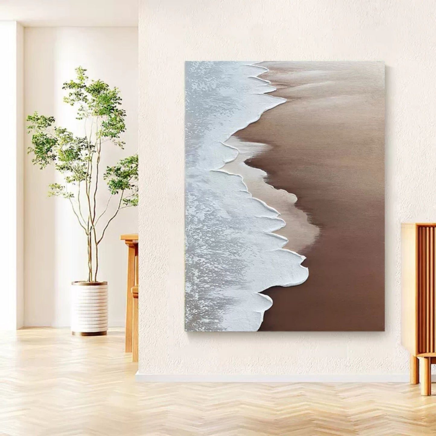 Serene Coastal Waves Oil Painting for Modern Home Decor