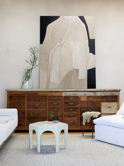 Abstract Minimalist Geometric Oil Painting in Neutral Tones for Modern Decor