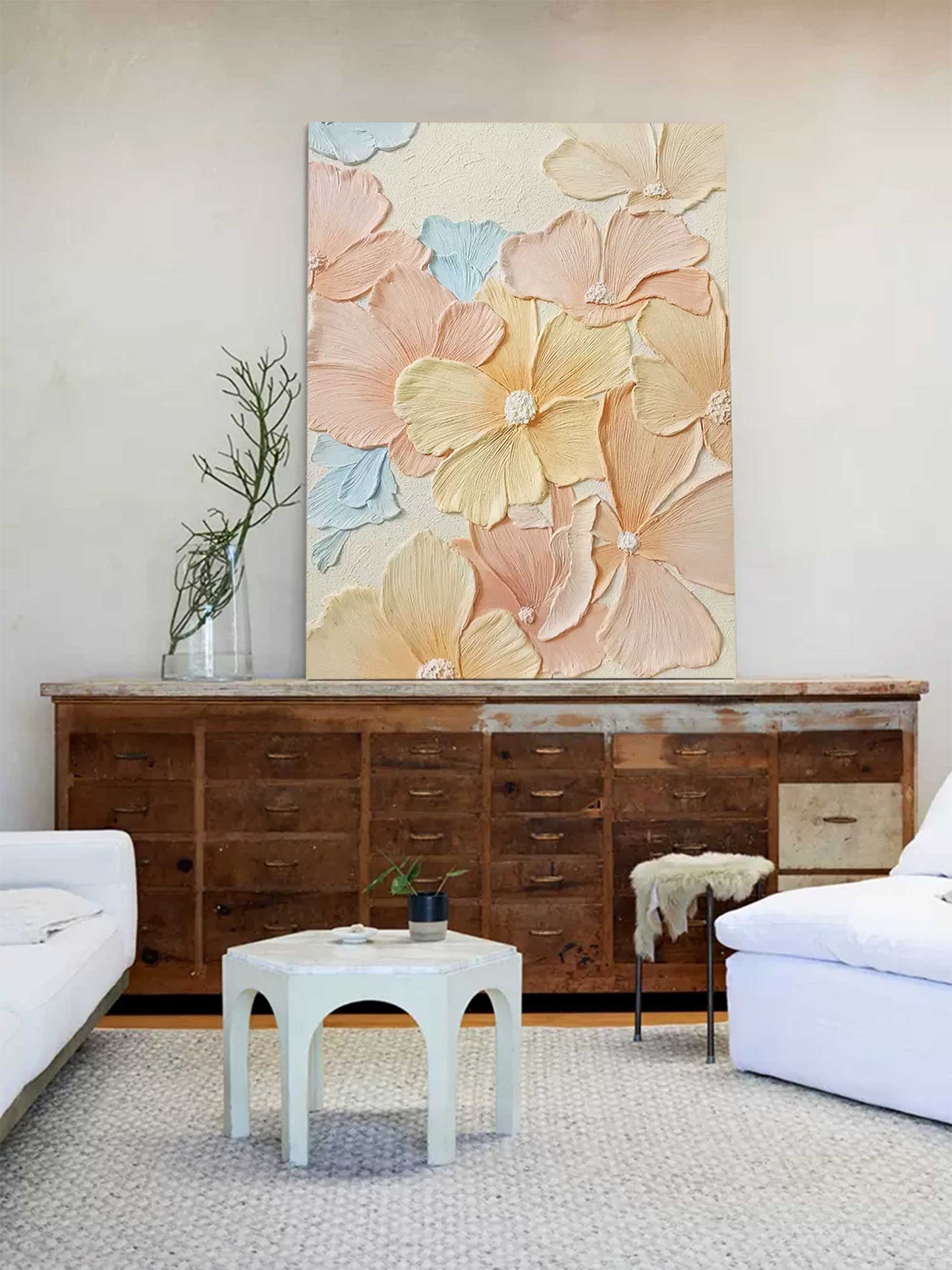 Soft Pastel Flower Oil Painting for Elegant Home Decor