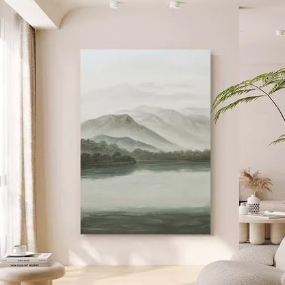 Serene Mountain Landscape Oil Painting for Tranquil Home Decor