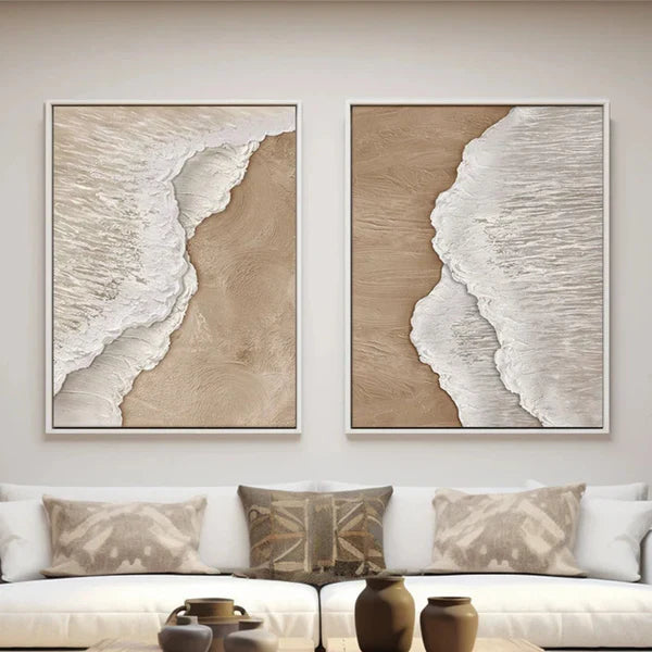 Textured Ocean Waves Abstract Diptych Art for Modern Decor