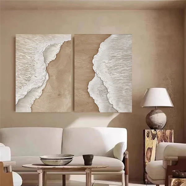 Textured Ocean Waves Abstract Diptych Art for Modern Decor