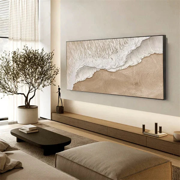 Textured Ocean Waves Oil Painting - Abstract Seascape Canvas Wall Art for Home Decor