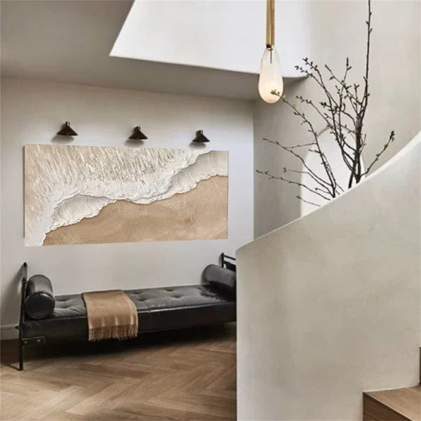 Textured Ocean Waves Oil Painting - Abstract Seascape Canvas Wall Art for Home Decor