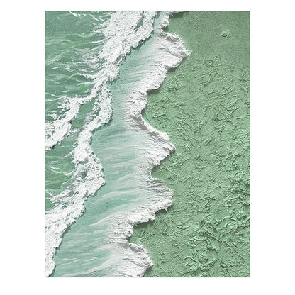 Textured Green Ocean Shoreline Oil Painting for Coastal Home Décor