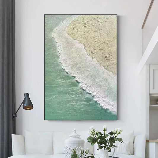 Tranquil Coastal Ocean Shoreline Oil Painting for Serene Home Décor