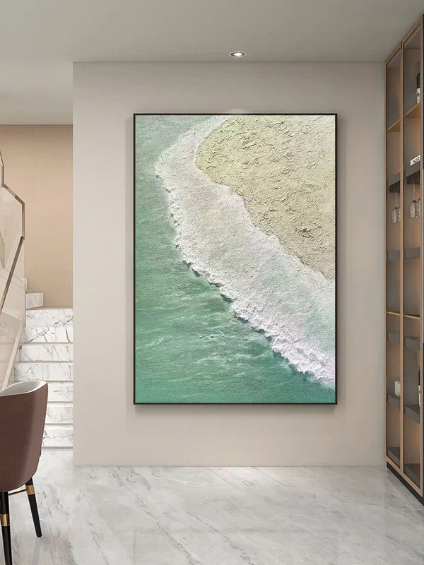 Tranquil Coastal Ocean Shoreline Oil Painting for Serene Home Décor