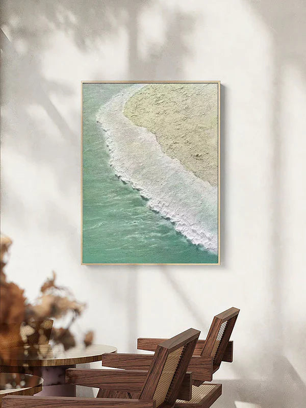 Tranquil Coastal Ocean Shoreline Oil Painting for Serene Home Décor