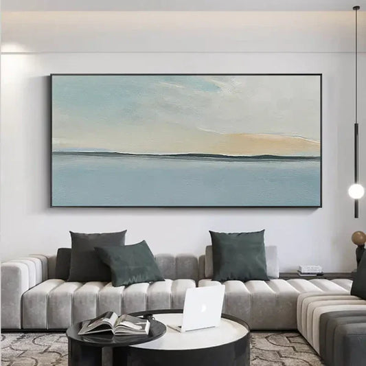 Tranquil Ocean and Sky Landscape Oil Painting for Serene Home Decor