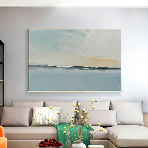Tranquil Ocean and Sky Landscape Oil Painting for Serene Home Decor