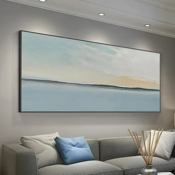 Tranquil Ocean and Sky Landscape Oil Painting for Serene Home Decor