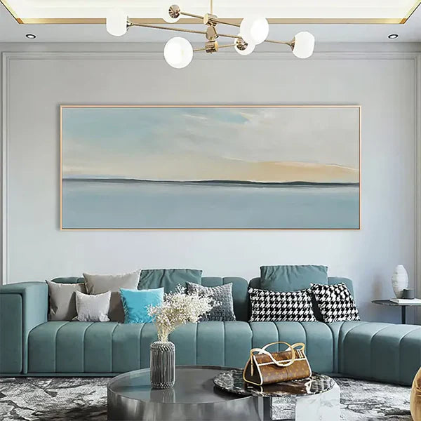 Tranquil Ocean and Sky Landscape Oil Painting for Serene Home Decor