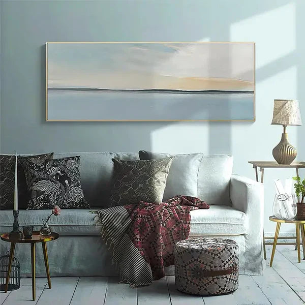 Tranquil Ocean and Sky Landscape Oil Painting for Serene Home Decor