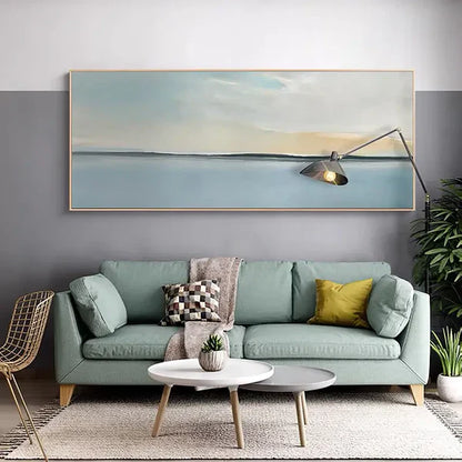 Tranquil Ocean and Sky Landscape Oil Painting for Serene Home Decor