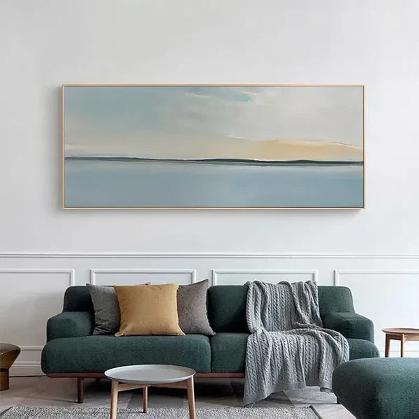 Tranquil Ocean and Sky Landscape Oil Painting for Serene Home Decor