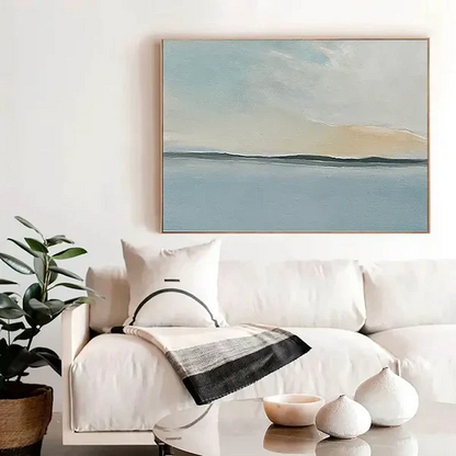 Tranquil Ocean and Sky Landscape Oil Painting for Serene Home Decor