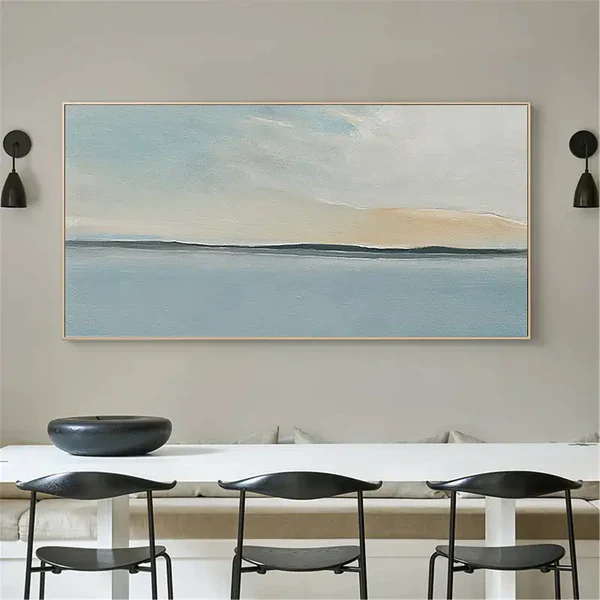 Tranquil Ocean and Sky Landscape Oil Painting for Serene Home Decor