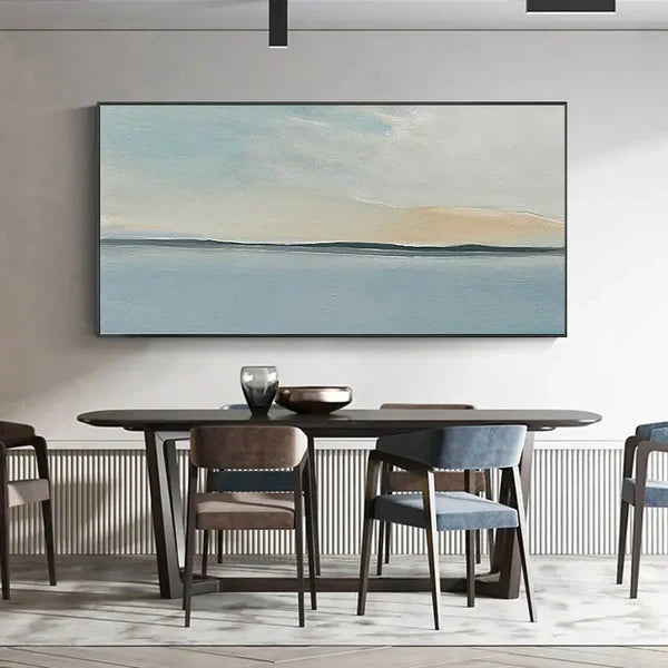 Tranquil Ocean and Sky Landscape Oil Painting for Serene Home Decor