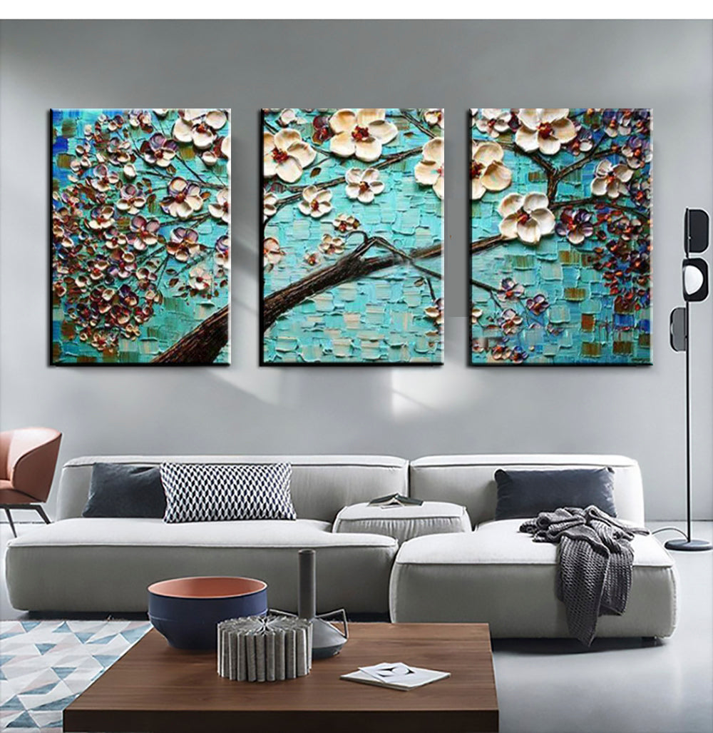 Serene Ocean Blossom Art - Vibrant Floral Oil Painting for Home Décor