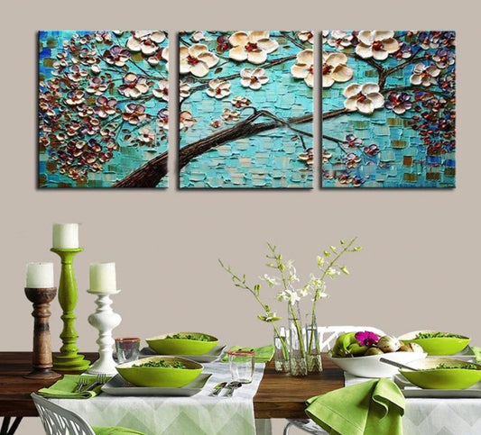 Serene Ocean Blossom Art - Vibrant Floral Oil Painting for Home Décor