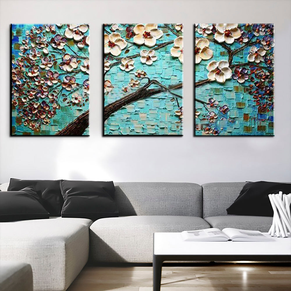 Serene Ocean Blossom Art - Vibrant Floral Oil Painting for Home Décor