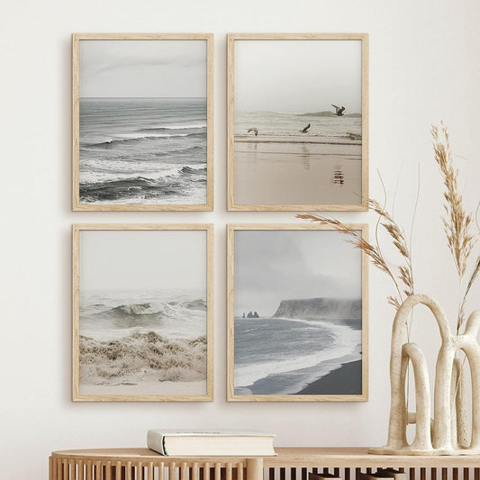 Coastal Serenity: Framed Ocean Beach Wall Art Set for Nautical Home Decor