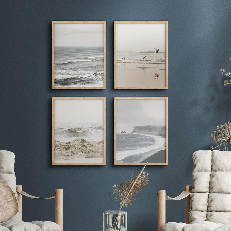 Coastal Serenity: Framed Ocean Beach Wall Art Set for Nautical Home Decor