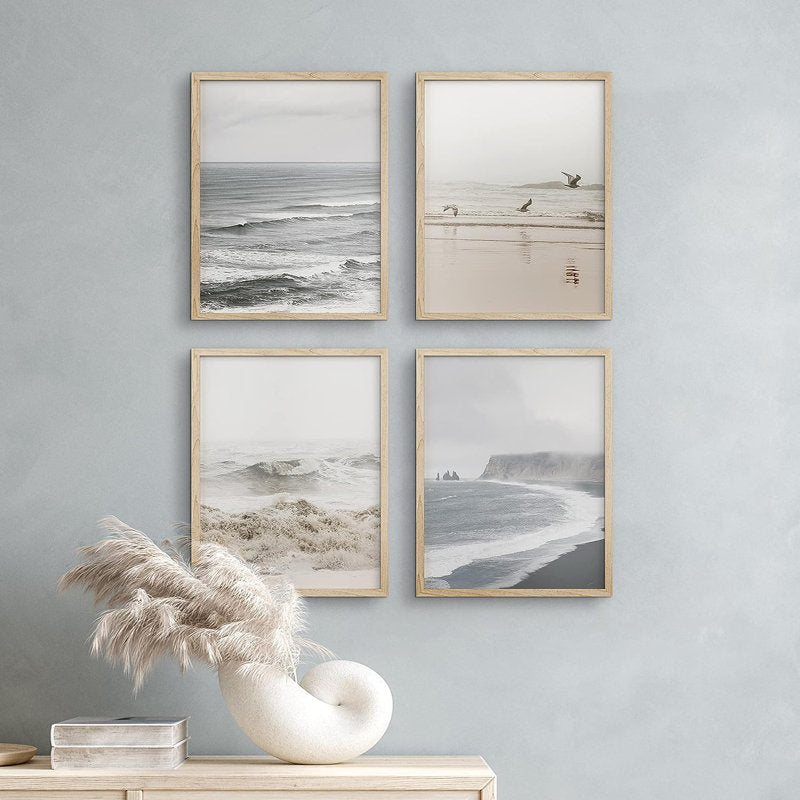 Coastal Serenity: Framed Ocean Beach Wall Art Set for Nautical Home Decor
