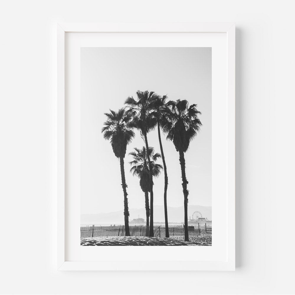 Black and White Palm Trees Ocean View Art Print