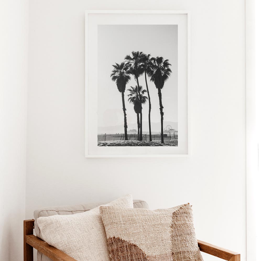 Black and White Palm Trees Ocean View Art Print