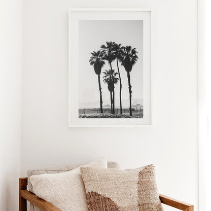 Black and White Palm Trees Ocean View Art Print