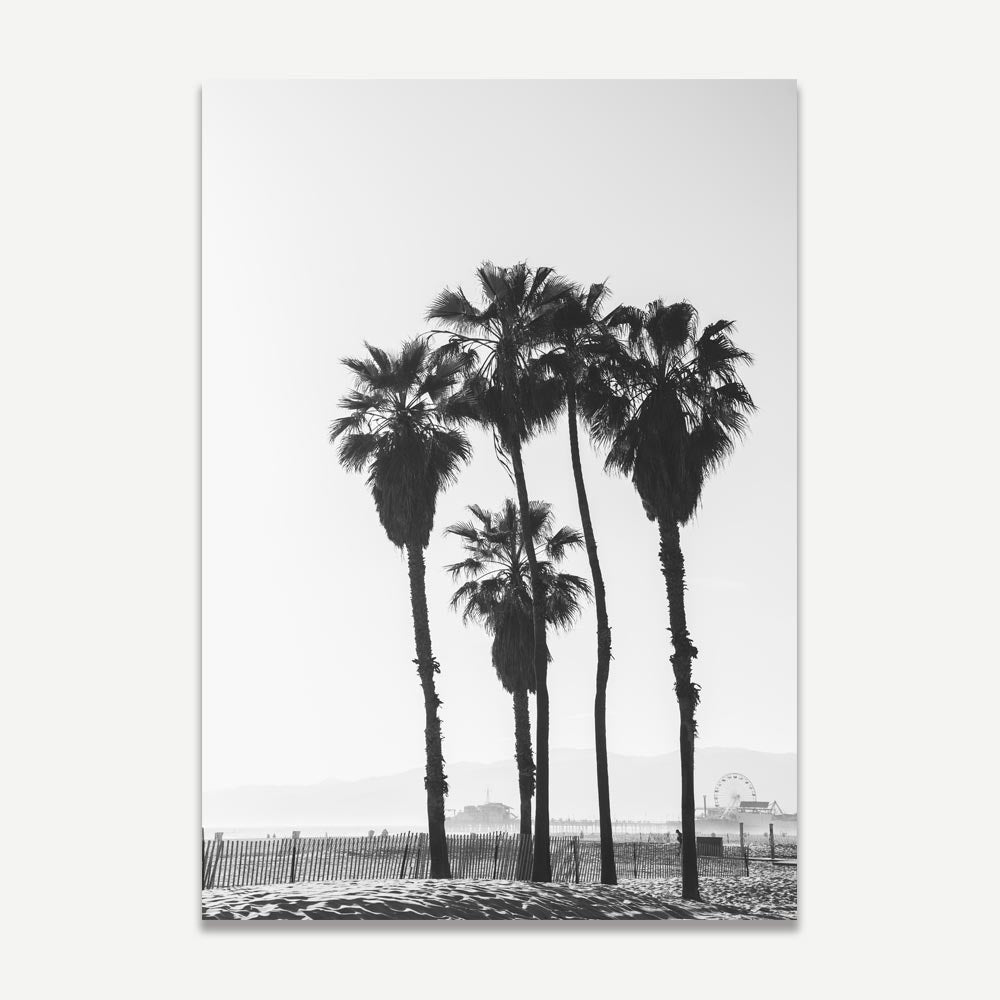 Black and White Palm Trees Ocean View Art Print