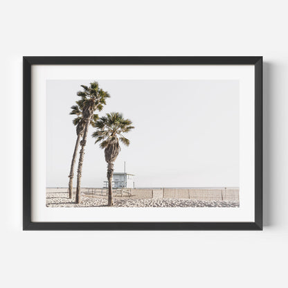 Serene Ocean View with Palm Trees and Beach House Oil Painting