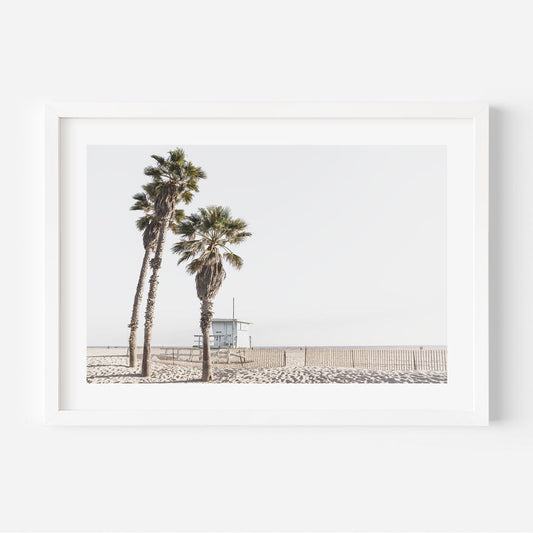Serene Ocean View with Palm Trees and Beach House Oil Painting