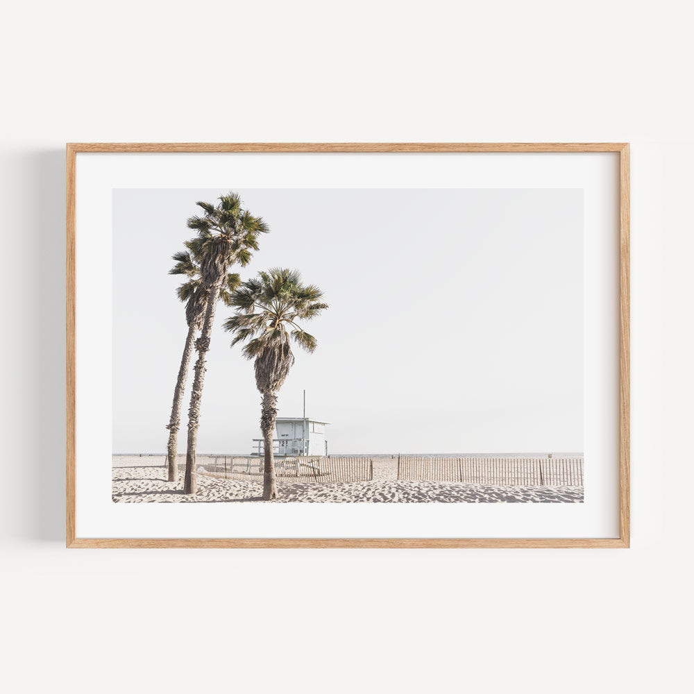 Serene Ocean View with Palm Trees and Beach House Oil Painting