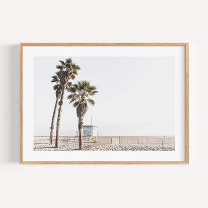 Serene Ocean View with Palm Trees and Beach House Oil Painting