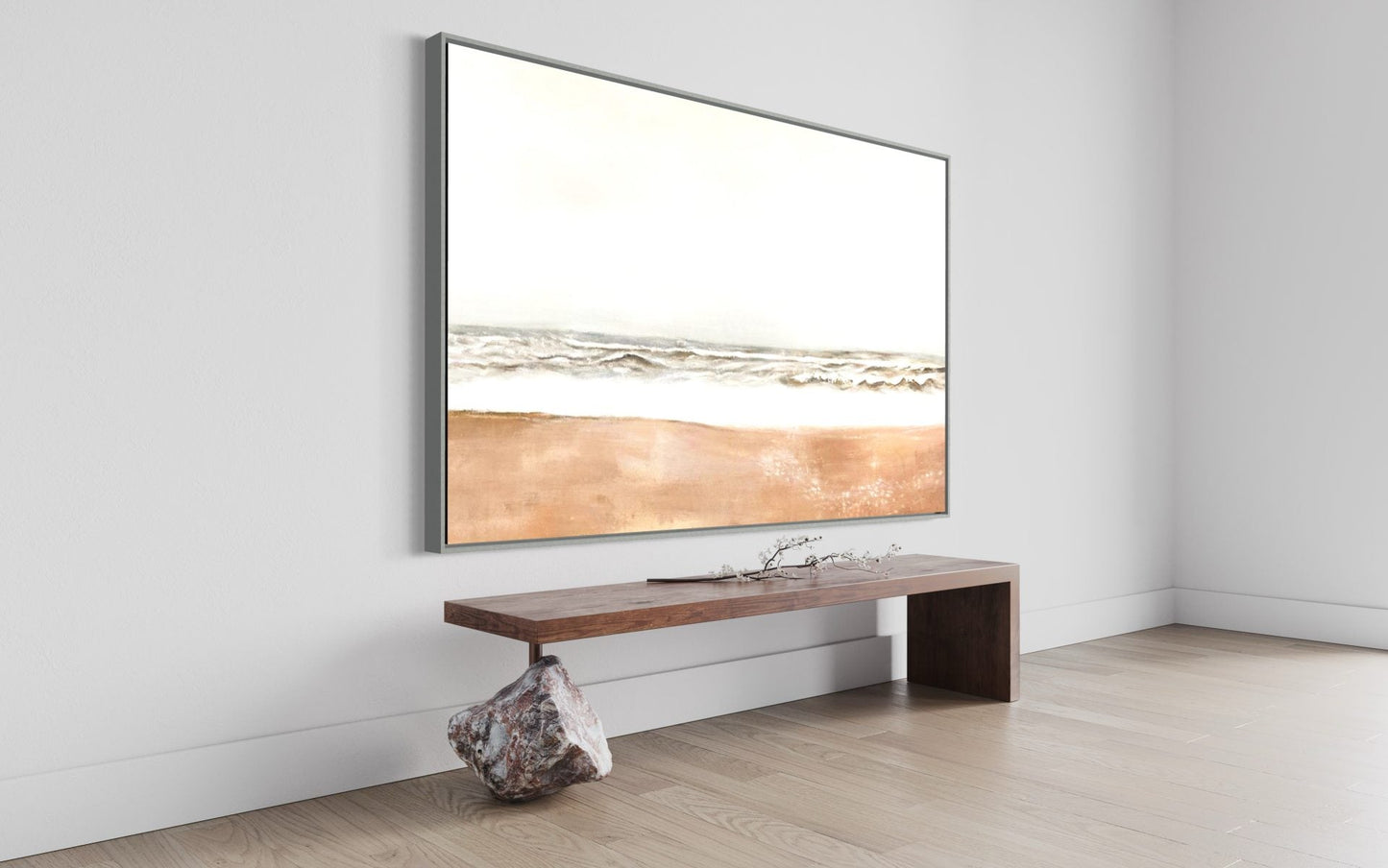 Serene Coastal Landscape Oil Painting, Beach Waves and Soft Sand Decor