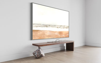 Serene Coastal Landscape Oil Painting, Beach Waves and Soft Sand Decor