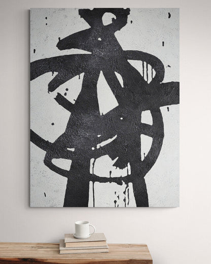 Dynamic Abstract Black and White Oil Painting for Contemporary Home Decor